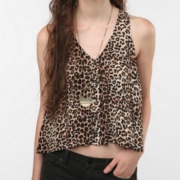UO Sparkle & Fade Sleeveless High-Low Cheetah Top - Picture 1 of 12
